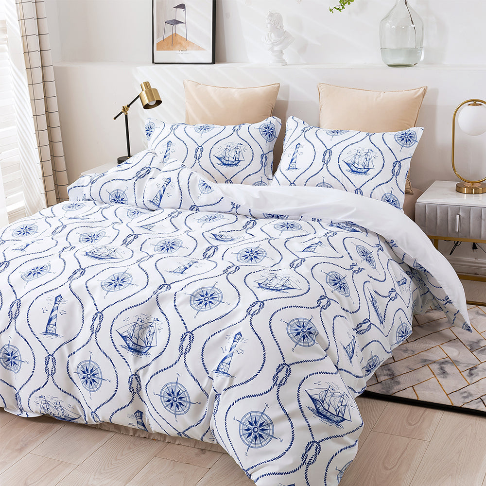 3D Boat Rudder Lighthouse Pattern Blue Quilt Cover Set Bedding Set Duvet Cover Pillowcases 278