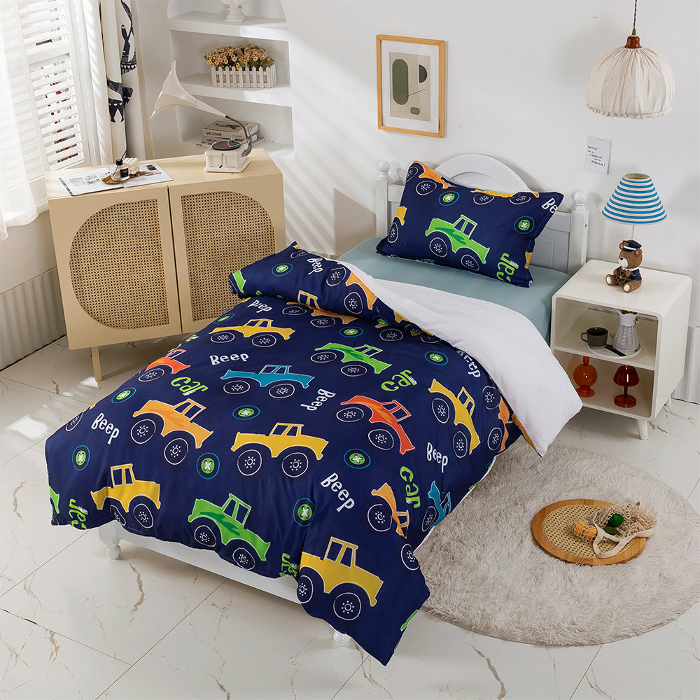 3D Blue Car Pattern Cartoon Quilt Cover Set Bedding Set Duvet Cover Pillowcases 371