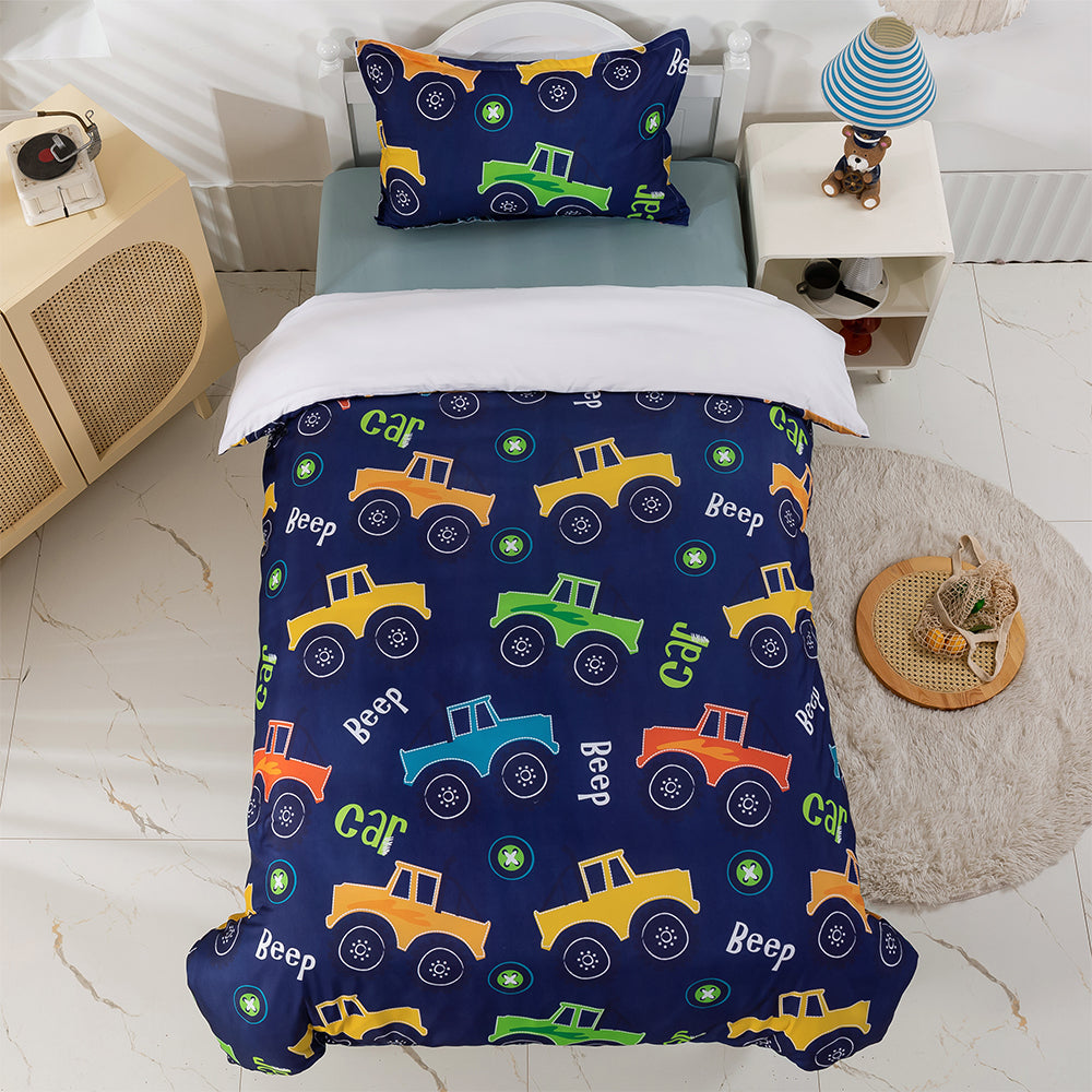 3D Blue Car Pattern Cartoon Quilt Cover Set Bedding Set Duvet Cover Pillowcases 371