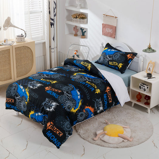 3D Cartoon Blue Truck Pattern Quilt Cover Set Bedding Set Duvet Cover Pillowcases 379
