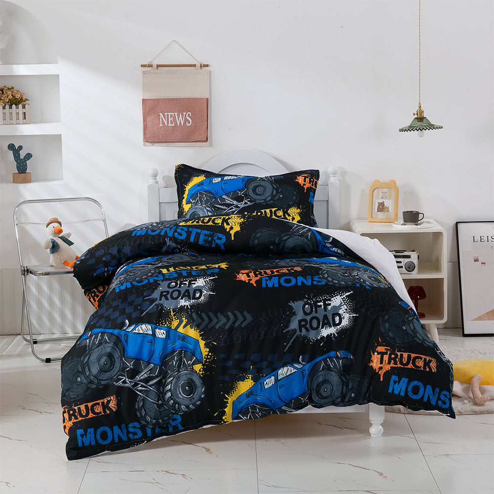 3D Cartoon Blue Truck Pattern Quilt Cover Set Bedding Set Duvet Cover Pillowcases 379