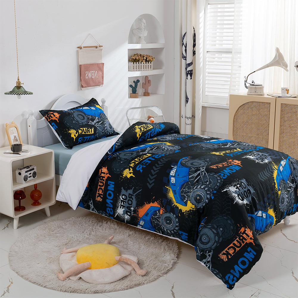 3D Cartoon Blue Truck Pattern Quilt Cover Set Bedding Set Duvet Cover Pillowcases 379