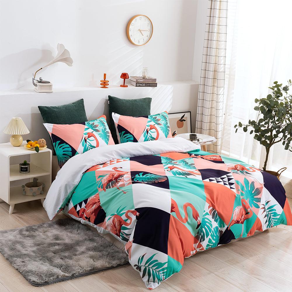 3D Abstract Colorful Geometric Flamingo Quilt Cover Set Bedding Set Duvet Cover Pillowcases 263