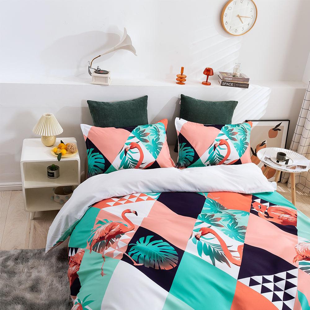 3D Abstract Colorful Geometric Flamingo Quilt Cover Set Bedding Set Duvet Cover Pillowcases 263