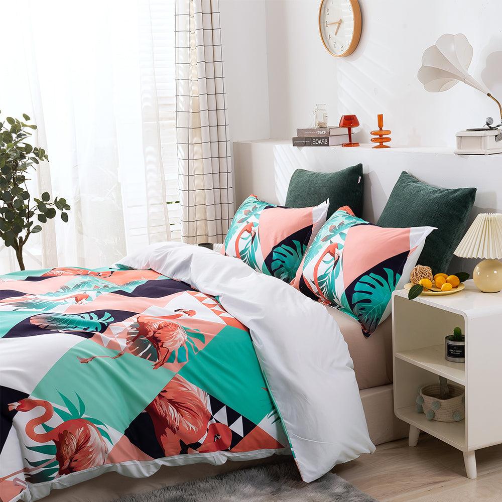 3D Abstract Colorful Geometric Flamingo Quilt Cover Set Bedding Set Duvet Cover Pillowcases 263