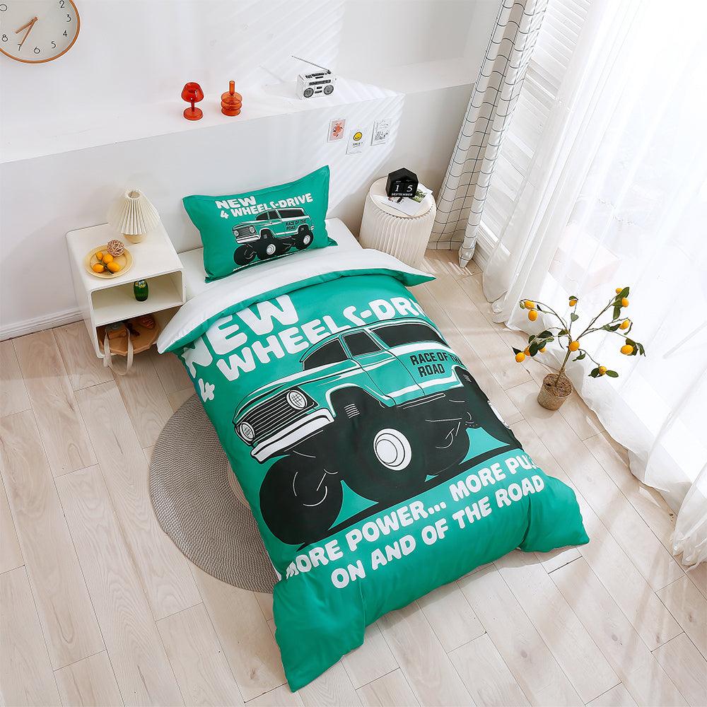 3D Cartoon Green Monster Truck Quilt Cover Set Bedding Set Duvet Cover Pillowcases 182