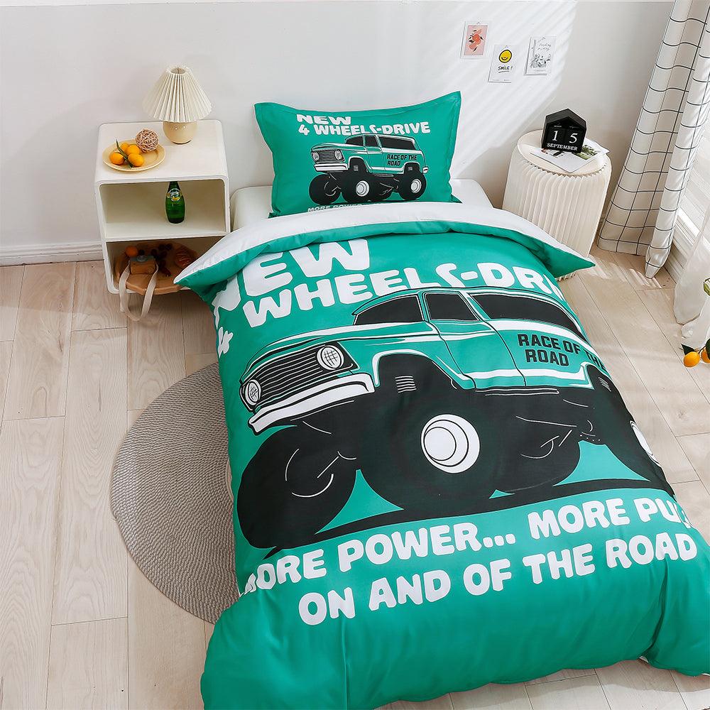 3D Cartoon Green Monster Truck Quilt Cover Set Bedding Set Duvet Cover Pillowcases 182