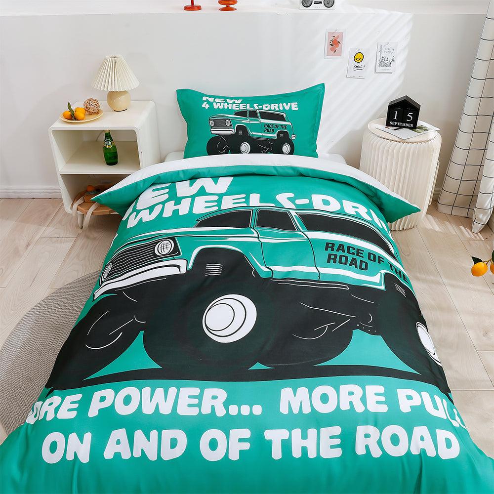3D Cartoon Green Monster Truck Quilt Cover Set Bedding Set Duvet Cover Pillowcases 182