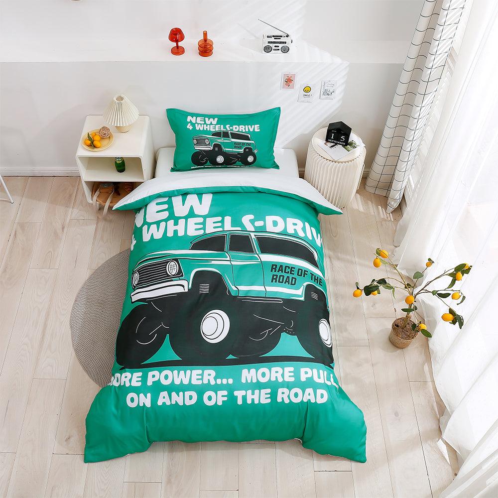 3D Cartoon Green Monster Truck Quilt Cover Set Bedding Set Duvet Cover Pillowcases 182