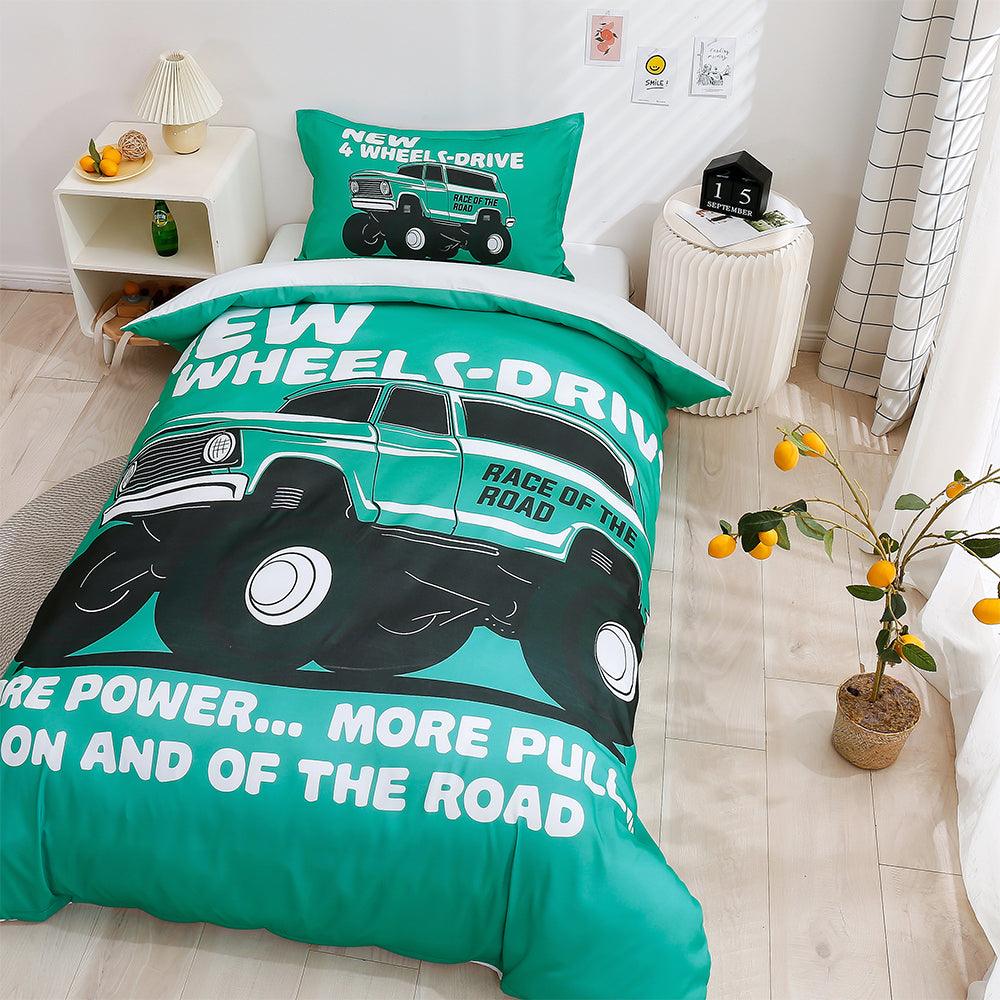 3D Cartoon Green Monster Truck Quilt Cover Set Bedding Set Duvet Cover Pillowcases 182