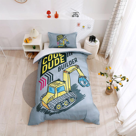3D Cartoon Excavator Quilt Cover Set Bedding Set Duvet Cover Pillowcases 180