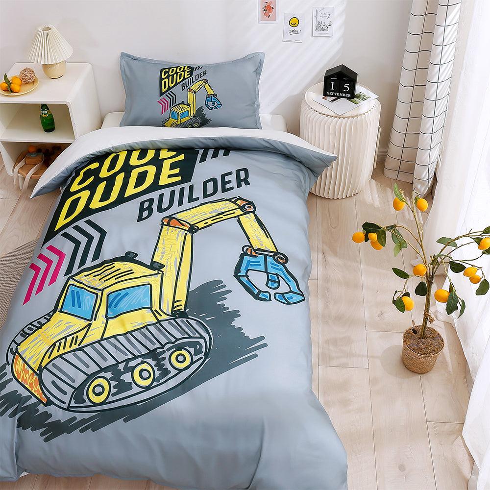 3D Cartoon Excavator Quilt Cover Set Bedding Set Duvet Cover Pillowcases 180