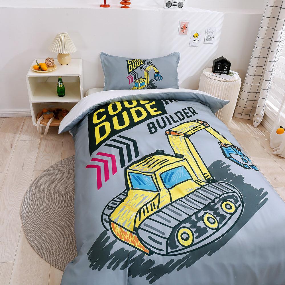 3D Cartoon Excavator Quilt Cover Set Bedding Set Duvet Cover Pillowcases 180