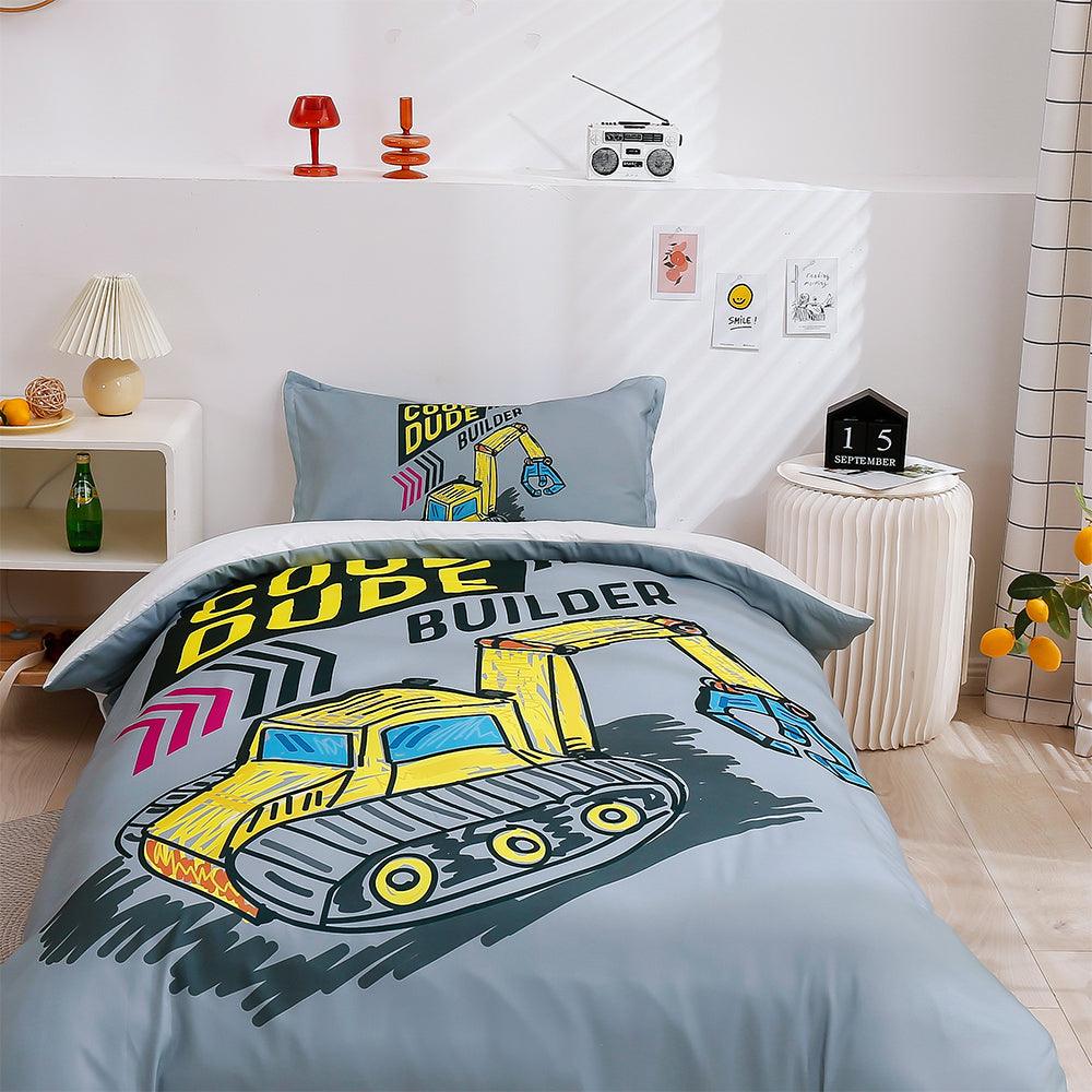 3D Cartoon Excavator Quilt Cover Set Bedding Set Duvet Cover Pillowcases 180