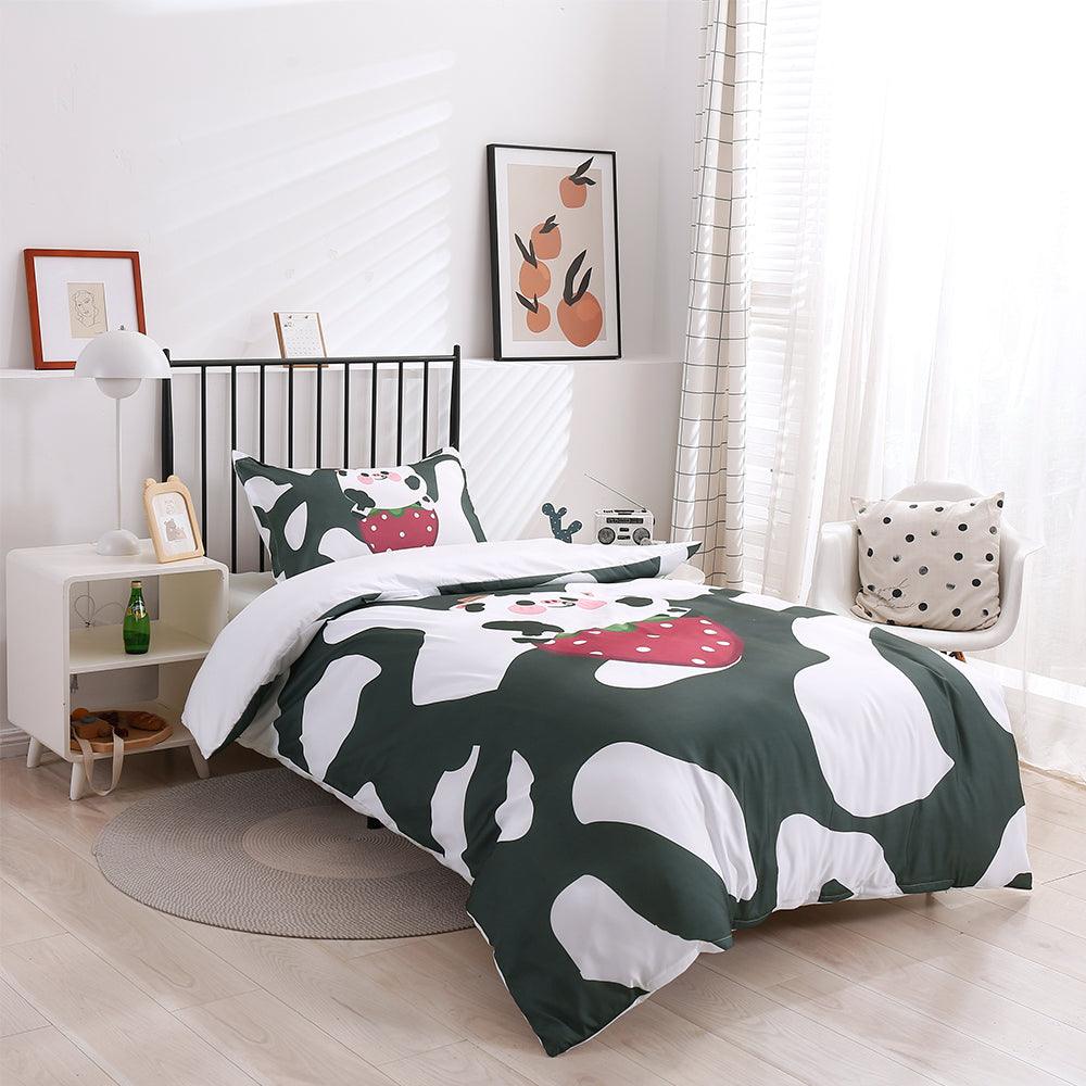 3D Cartoon Animal Cow Strawberry Quilt Cover Set Bedding Set Duvet Cover Pillowcases 188