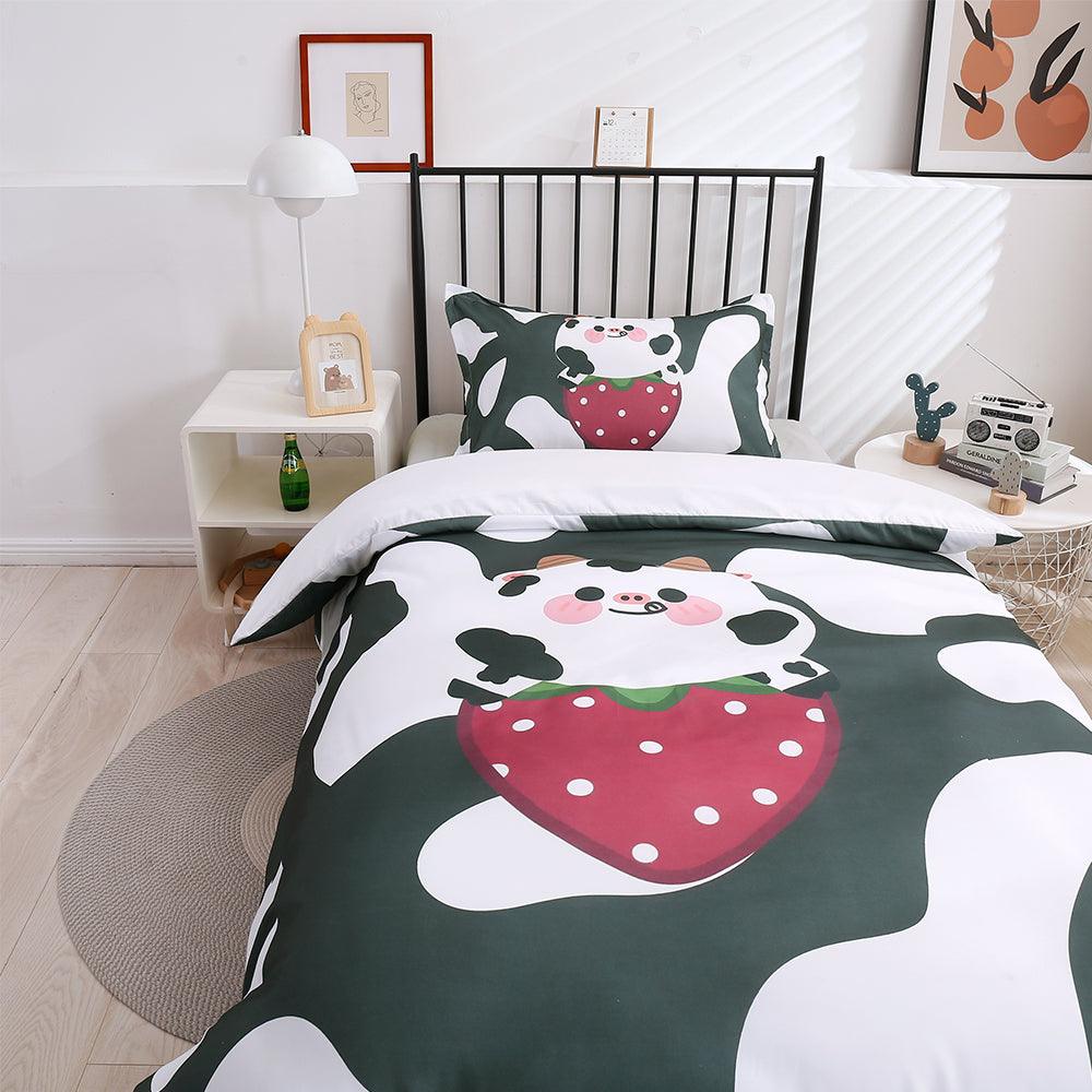 3D Cartoon Animal Cow Strawberry Quilt Cover Set Bedding Set Duvet Cover Pillowcases 188