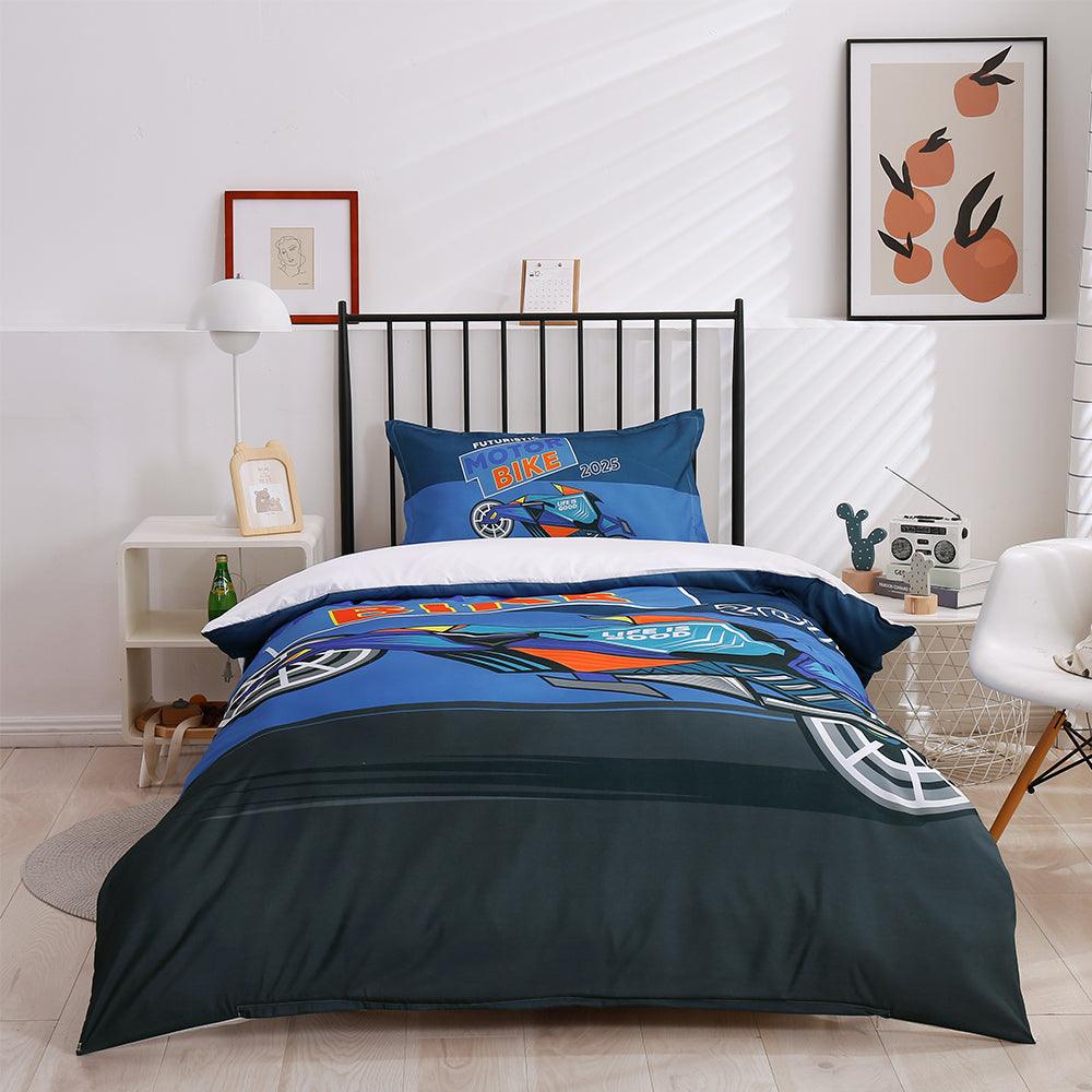 3D Cartoon Blue Motorcycle Quilt Cover Set Bedding Set Duvet Cover Pillowcases 190
