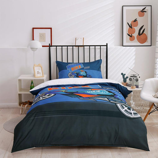 3D Cartoon Blue Motorcycle Quilt Cover Set Bedding Set Duvet Cover Pillowcases 190