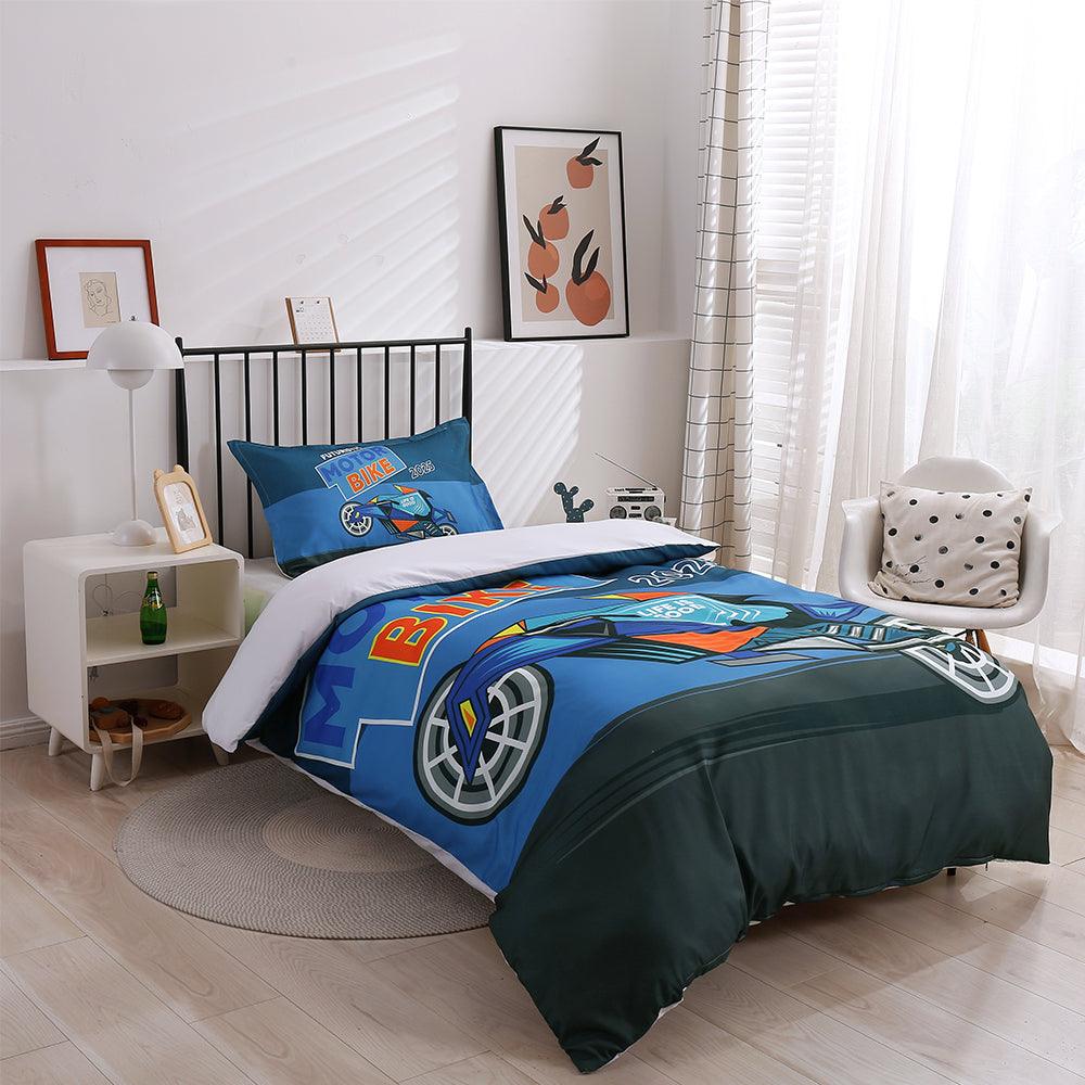 3D Cartoon Blue Motorcycle Quilt Cover Set Bedding Set Duvet Cover Pillowcases 190