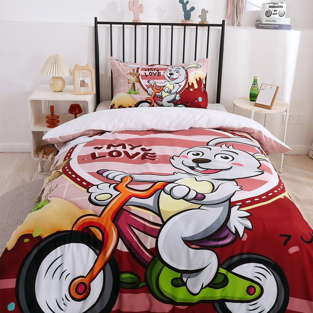 3D Cartoon Animal Rabbit Bike Quilt Cover Set Bedding Set Duvet Cover Pillowcases 201
