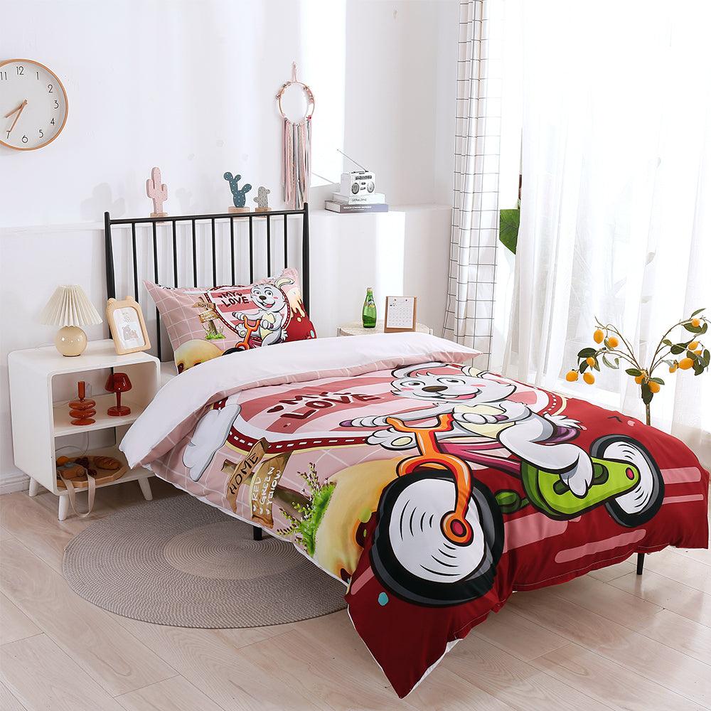 3D Cartoon Animal Rabbit Bike Quilt Cover Set Bedding Set Duvet Cover Pillowcases 201