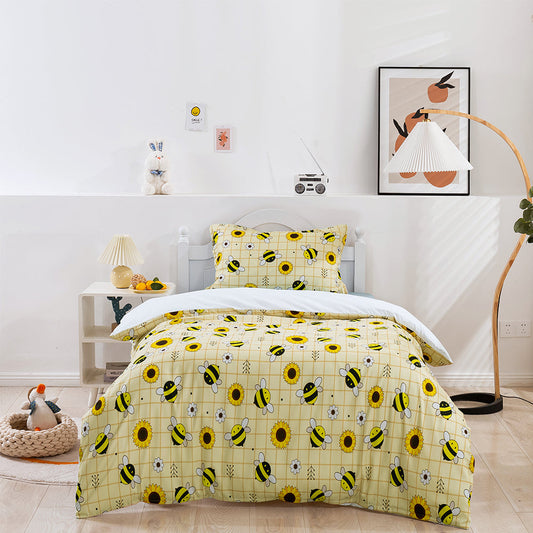3D Bee Floral Sunflower Yellow Pattern Quilt Cover Set Bedding Set Duvet Cover Pillowcases 175