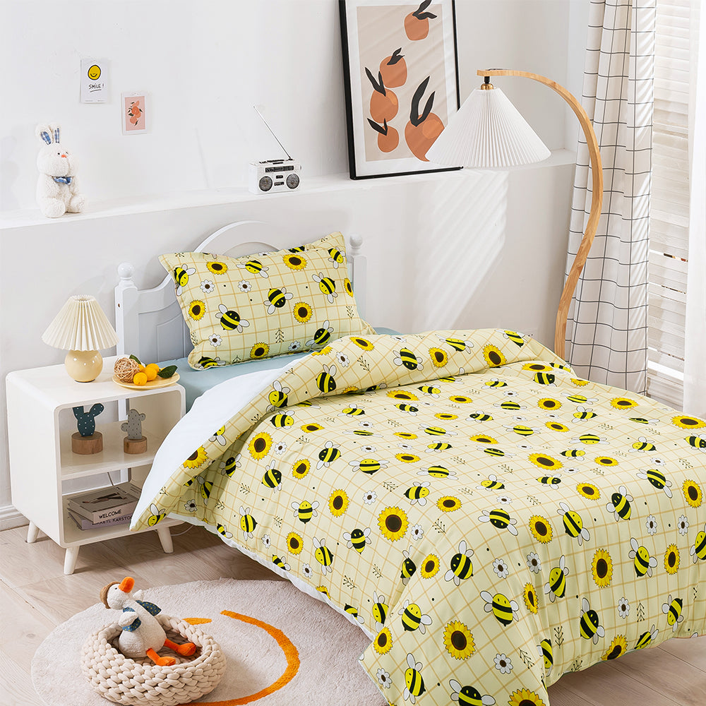 3D Bee Floral Sunflower Yellow Pattern Quilt Cover Set Bedding Set Duvet Cover Pillowcases 175