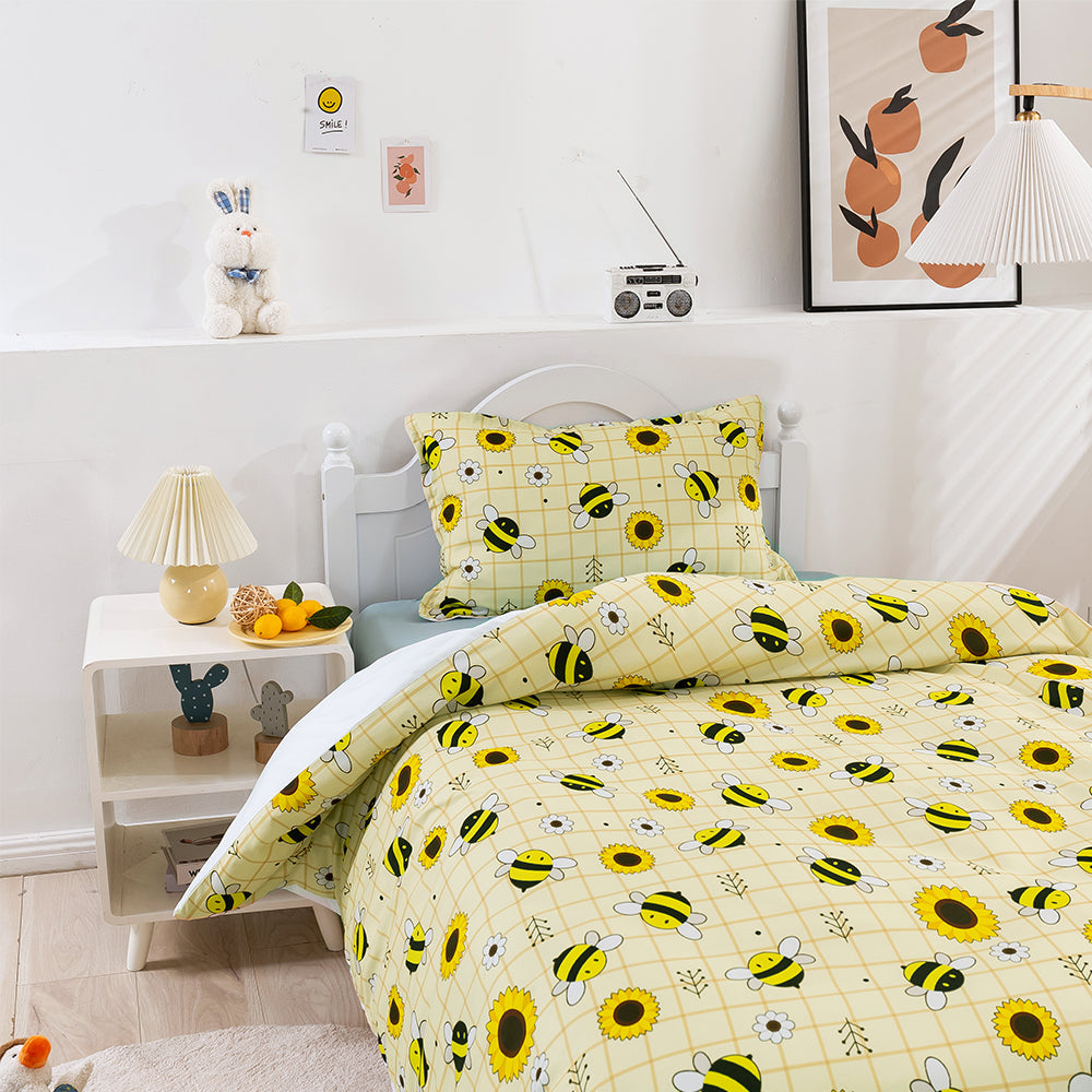 3D Bee Floral Sunflower Yellow Pattern Quilt Cover Set Bedding Set Duvet Cover Pillowcases 175