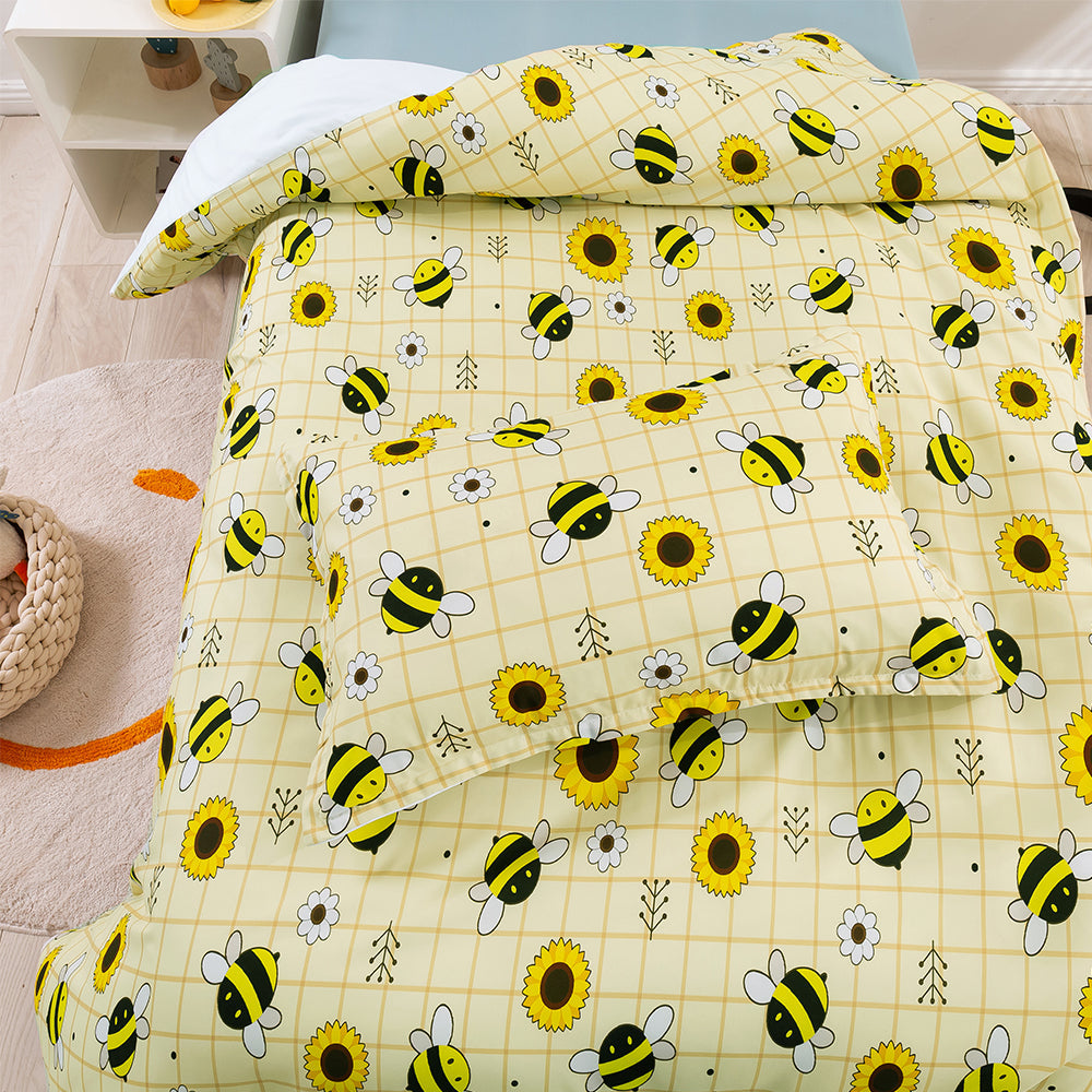 3D Bee Floral Sunflower Yellow Pattern Quilt Cover Set Bedding Set Duvet Cover Pillowcases 175