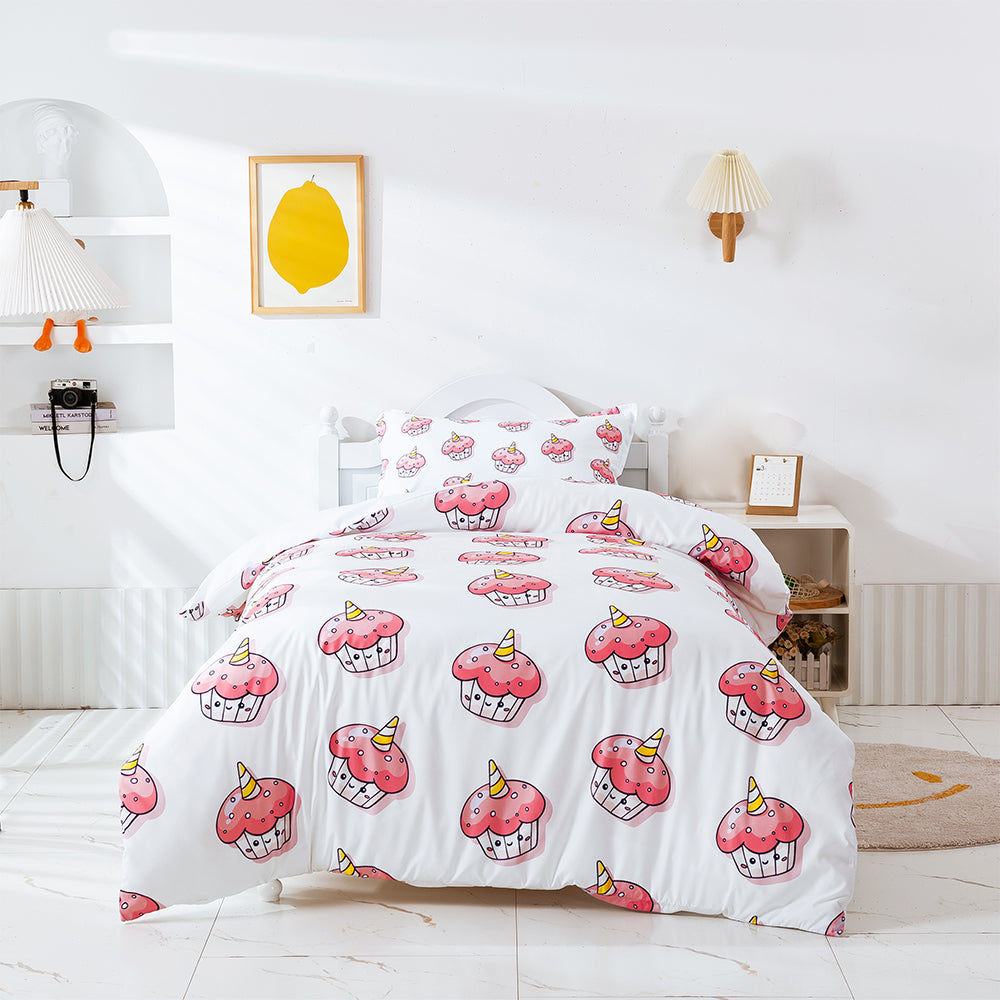 3D Cake Cookie Pattern Pink Quilt Cover Set Bedding Set Duvet Cover Pillowcases 450