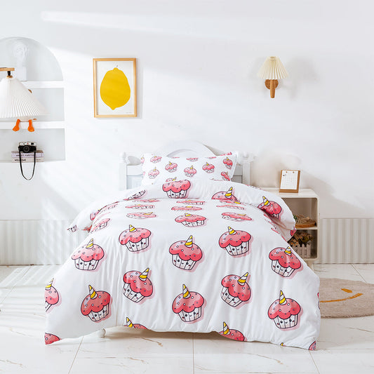 3D Cake Cookie Pattern Pink Quilt Cover Set Bedding Set Duvet Cover Pillowcases 450