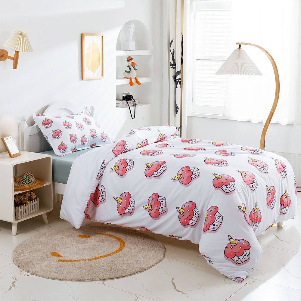 3D Cake Cookie Pattern Pink Quilt Cover Set Bedding Set Duvet Cover Pillowcases 450