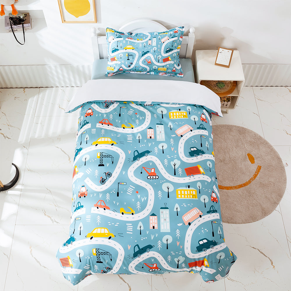 3D Blue Cartoon Car Road Quilt Cover Set Bedding Set Duvet Cover Pillowcases 454