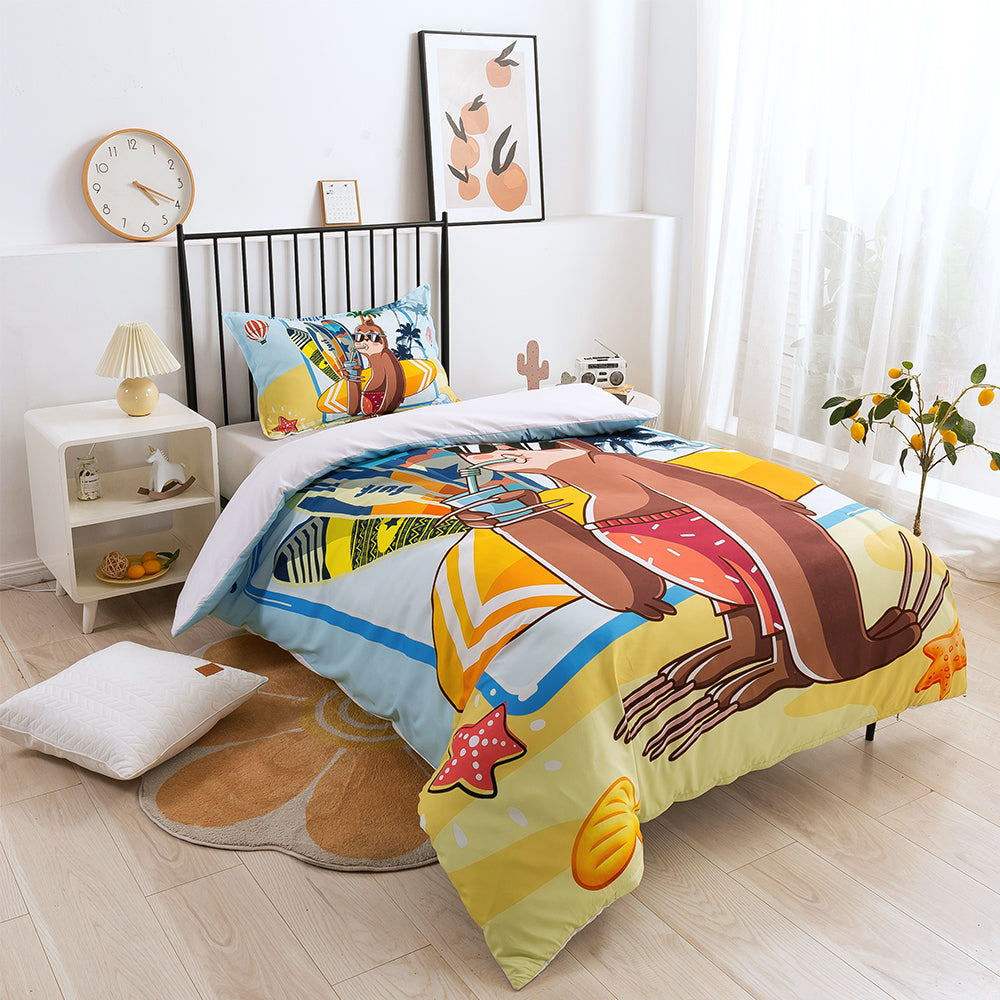 3D Bradypod Skateboard Beach Conch Quilt Cover Set Bedding Set Duvet Cover Pillowcases 213