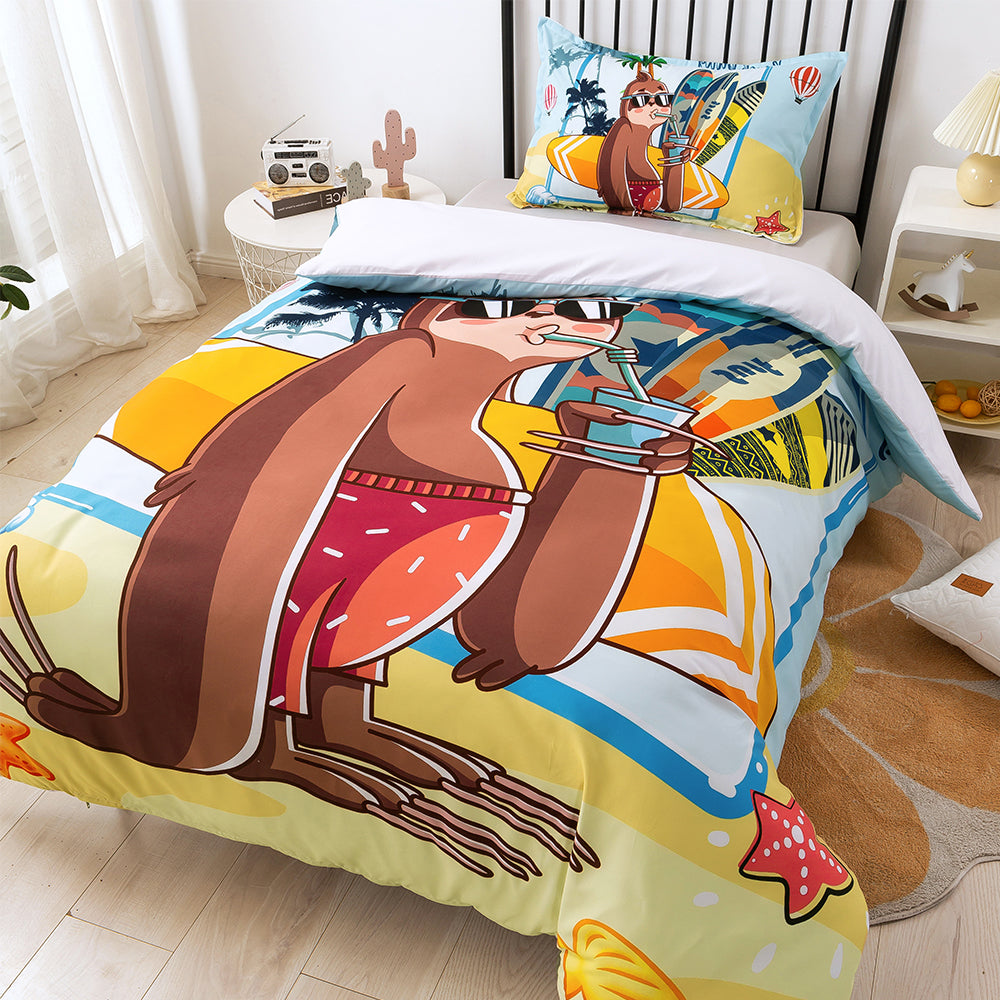 3D Bradypod Skateboard Beach Conch Quilt Cover Set Bedding Set Duvet Cover Pillowcases 213