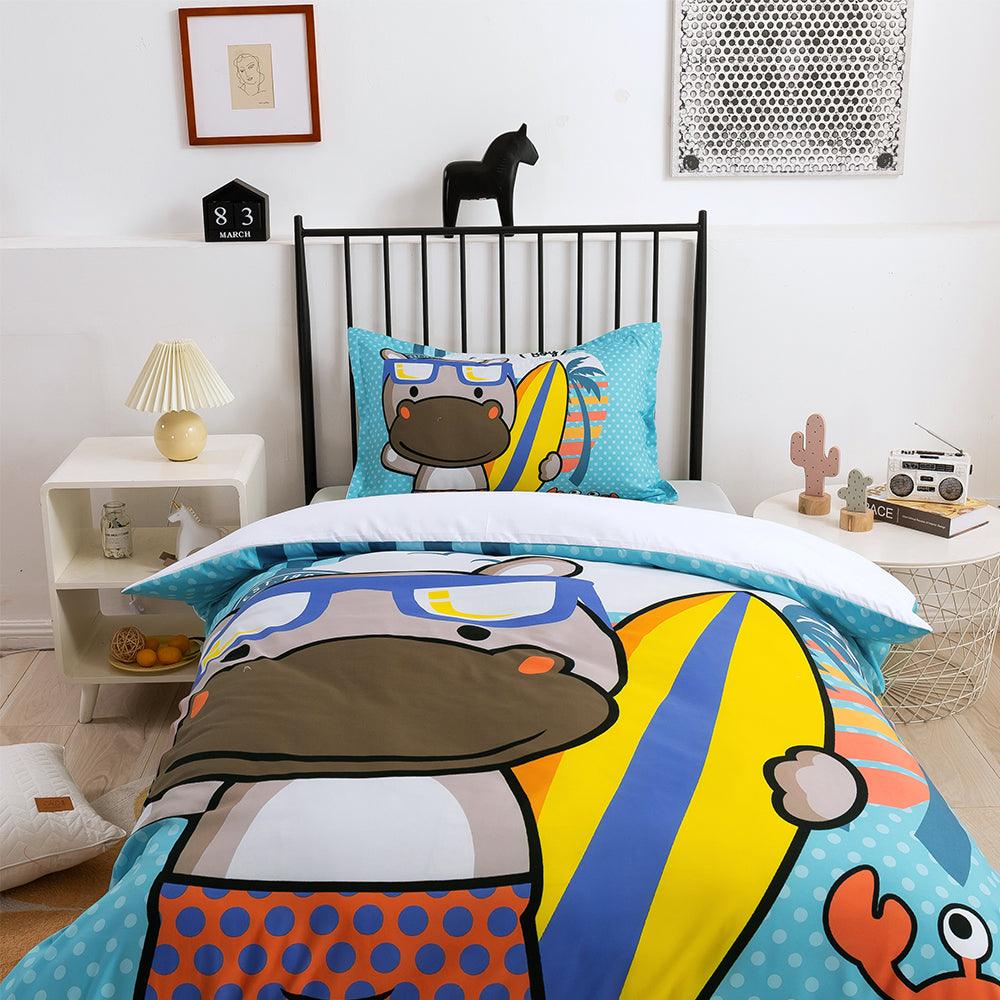 3D Cartoon Animal Hippopotamus Crab Surfboard Quilt Cover Set Bedding Set Duvet Cover Pillowcases 325