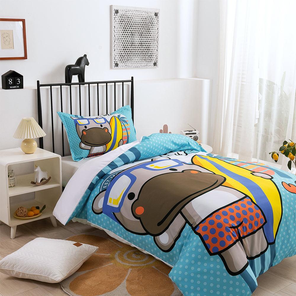 3D Cartoon Animal Hippopotamus Crab Surfboard Quilt Cover Set Bedding Set Duvet Cover Pillowcases 325