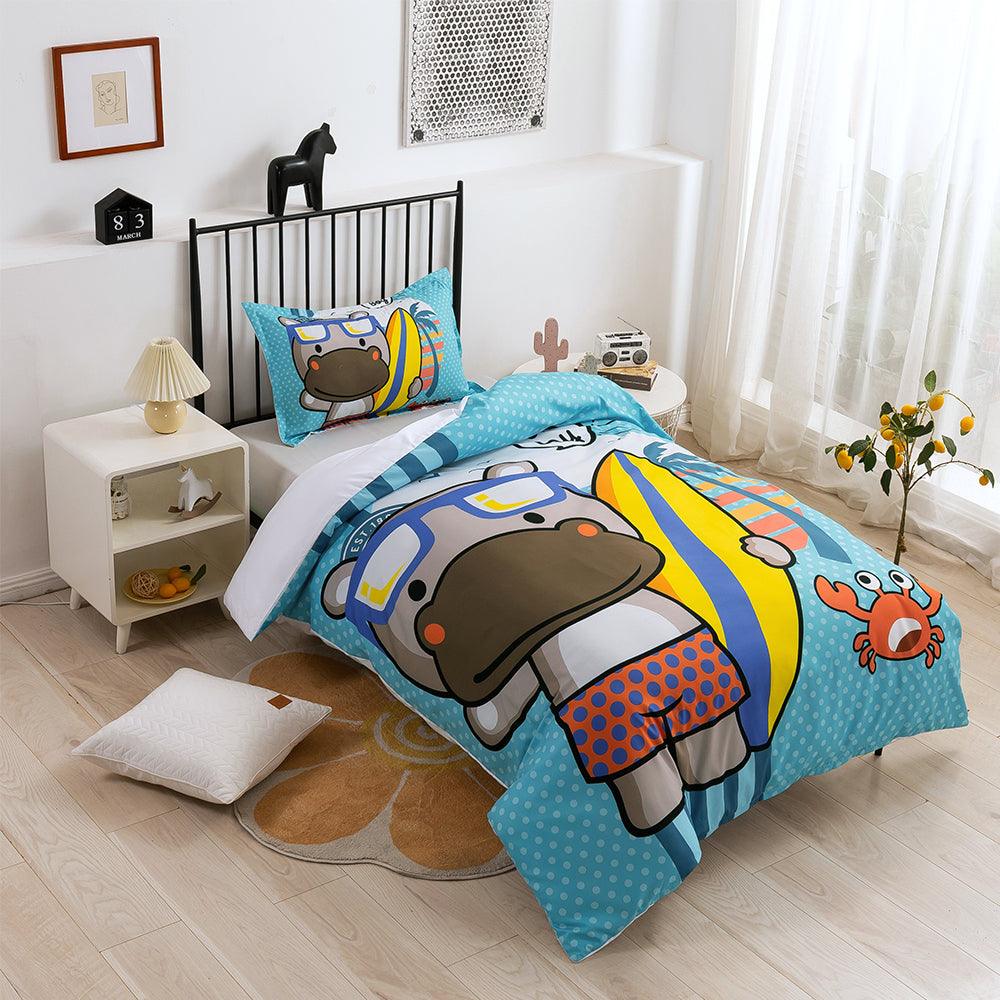 3D Cartoon Animal Hippopotamus Crab Surfboard Quilt Cover Set Bedding Set Duvet Cover Pillowcases 325