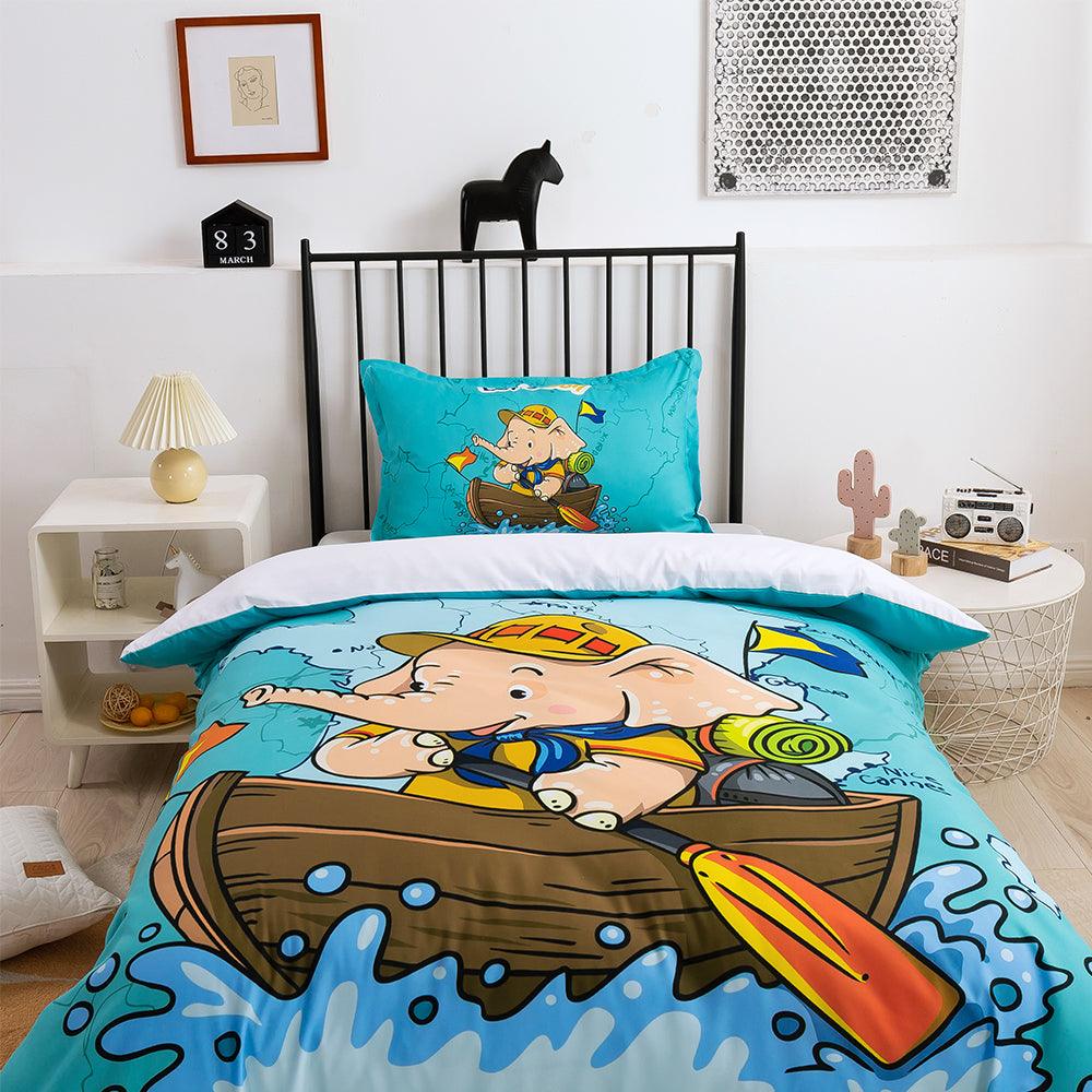 3D Cartoon Animal Elephant Boating Quilt Cover Set Bedding Set Duvet Cover Pillowcases 326