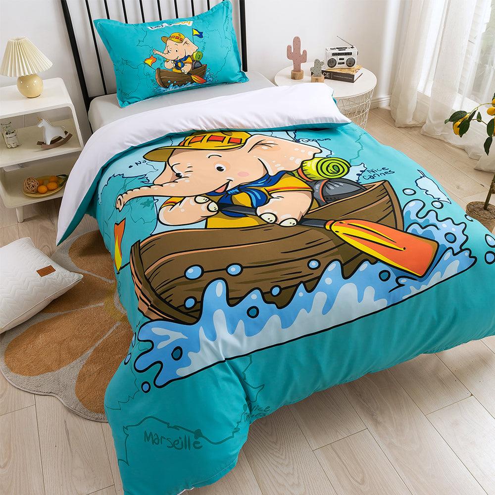 3D Cartoon Animal Elephant Boating Quilt Cover Set Bedding Set Duvet Cover Pillowcases 326