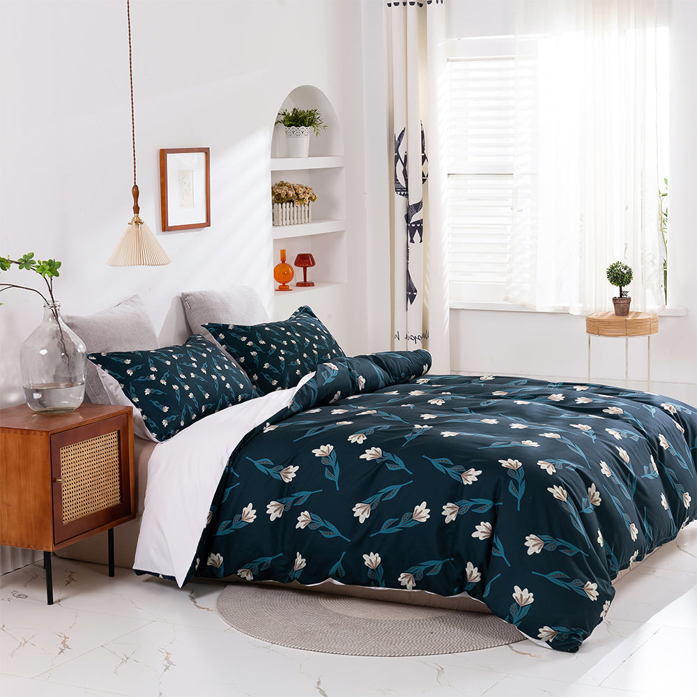 3D Blue Floral Plants Pattern Quilt Cover Set Bedding Set Duvet Cover Pillowcases 408