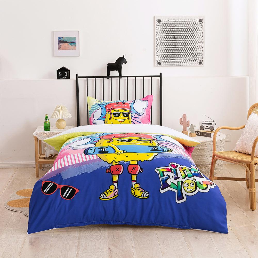 3D Cartoon Pineapple Skateboard Quilt Cover Set Bedding Set Duvet Cover Pillowcases 331
