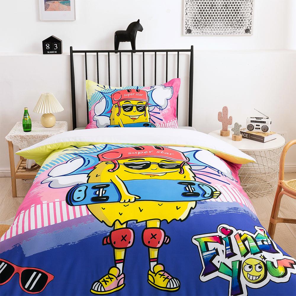 3D Cartoon Pineapple Skateboard Quilt Cover Set Bedding Set Duvet Cover Pillowcases 331
