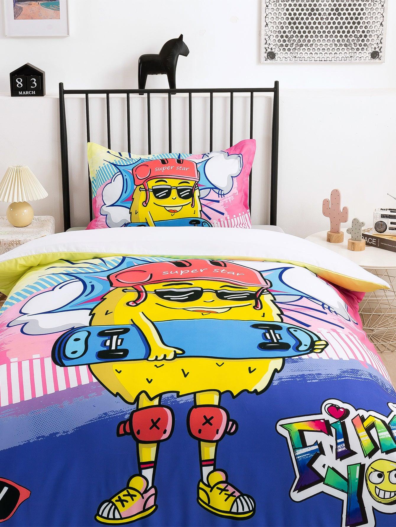 3D Cartoon Pineapple Skateboard Quilt Cover Set Bedding Set Duvet Cover Pillowcases 335