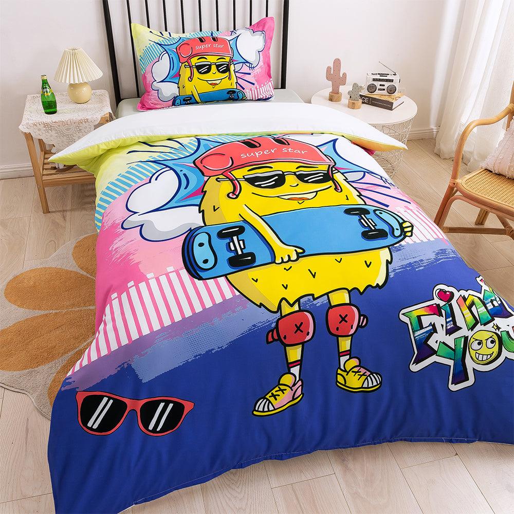 3D Cartoon Pineapple Skateboard Quilt Cover Set Bedding Set Duvet Cover Pillowcases 331