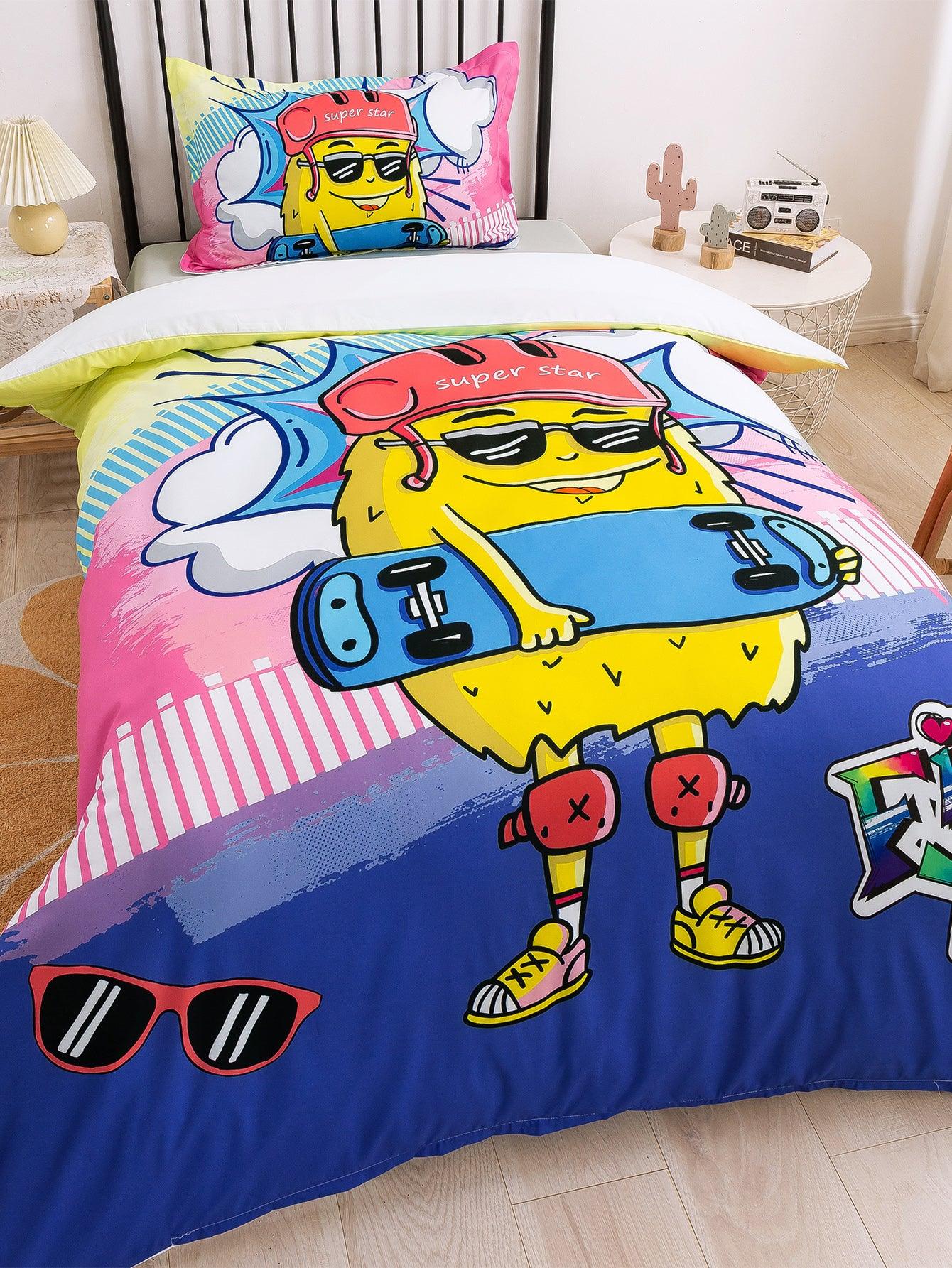 3D Cartoon Pineapple Skateboard Quilt Cover Set Bedding Set Duvet Cover Pillowcases 335