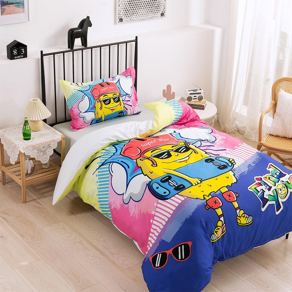 3D Cartoon Pineapple Skateboard Quilt Cover Set Bedding Set Duvet Cover Pillowcases 331