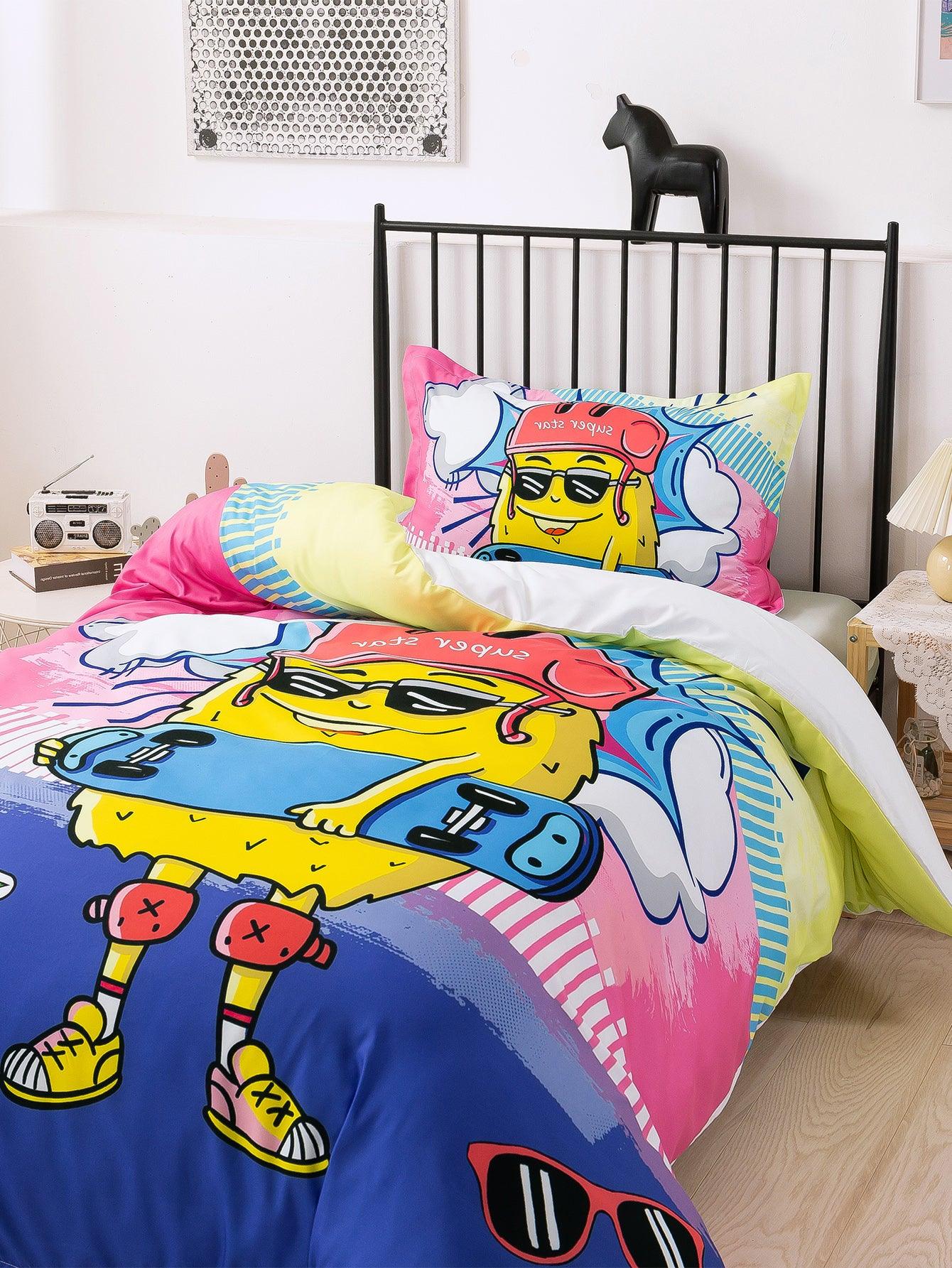 3D Cartoon Pineapple Skateboard Quilt Cover Set Bedding Set Duvet Cover Pillowcases 335