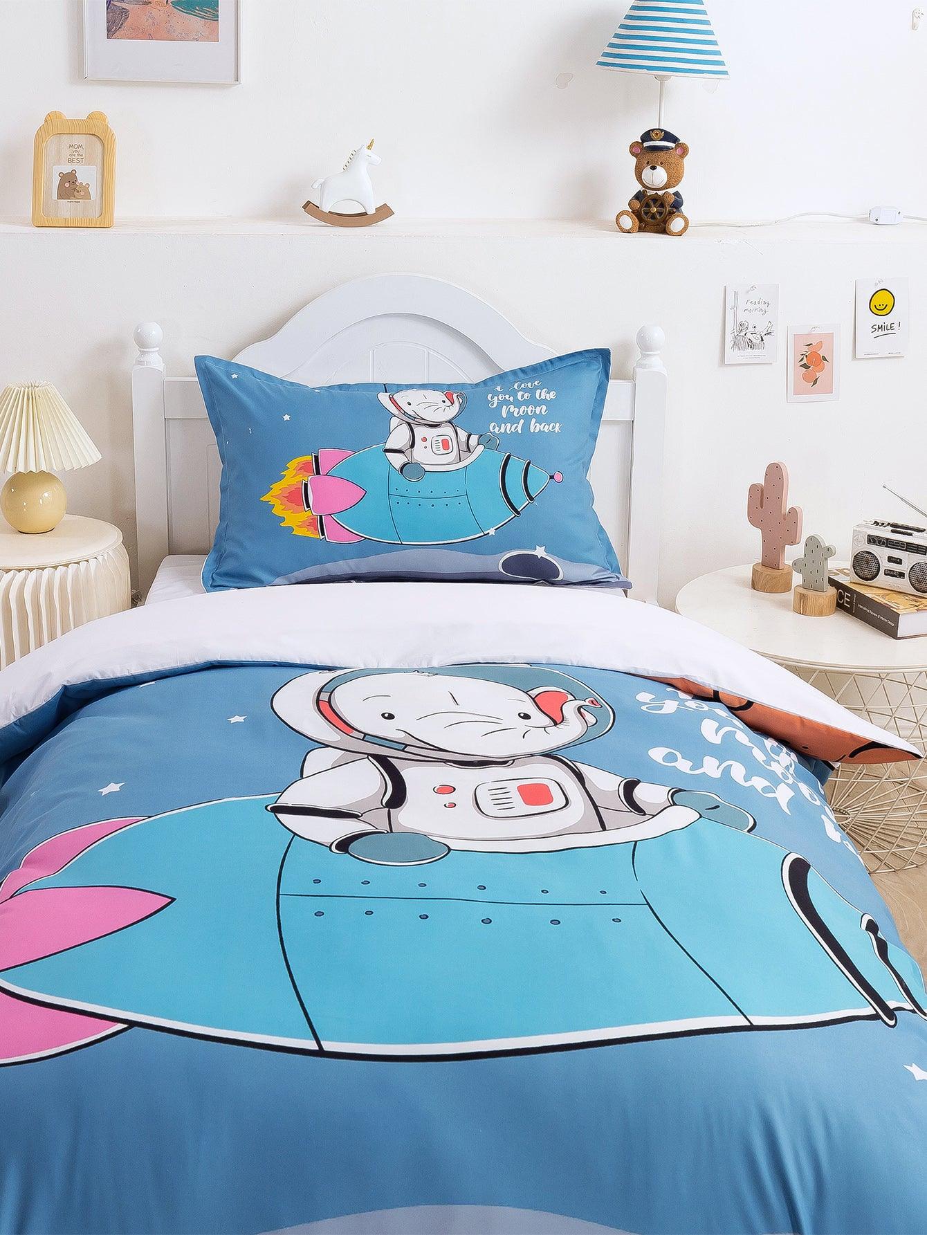3D Cartoon Elephant Astronaut Space Quilt Cover Set Bedding Set Duvet Cover Pillowcases 337