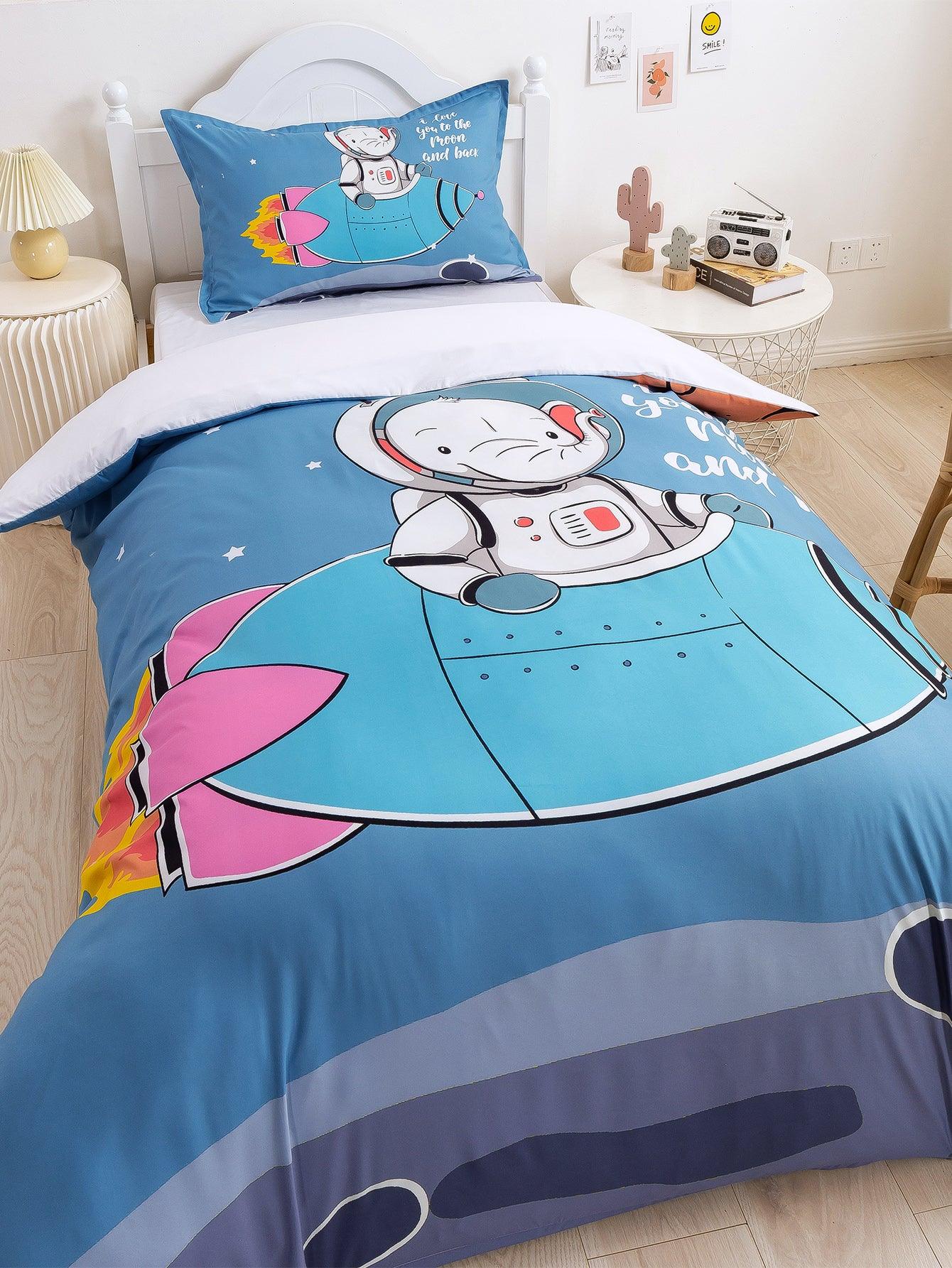 3D Cartoon Elephant Astronaut Space Quilt Cover Set Bedding Set Duvet Cover Pillowcases 337